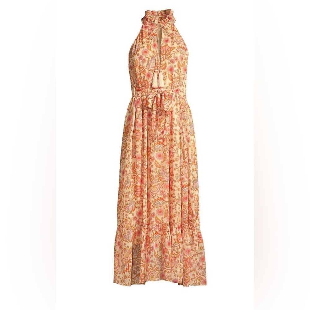 Roller Rabbit Floral Tassel Maxi Dress Sleeveless Tie Waist Boho Size Small